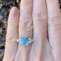 Bague de fiançailles art déco en argent sterling avec aigue-marine taille émeraude