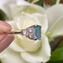 Bague de fiançailles art déco en argent sterling avec aigue-marine taille émeraude