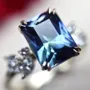 Bague de fiançailles art déco en argent sterling avec aigue-marine à taille radieuse