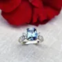 Bague de fiançailles art déco en argent sterling avec aigue-marine à taille radieuse