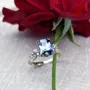 Bague de fiançailles art déco en argent sterling avec aigue-marine à taille radieuse