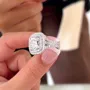 Bague de fiançailles double halo en argent sterling blanc avec diamant taille coussin
