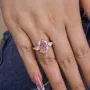 Bague de fiançailles 3 pierres en argent sterling et or rose, taille poire, rose fantaisie