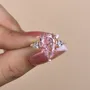 Bague de fiançailles 3 pierres en argent sterling et or rose, taille poire, rose fantaisie