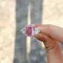 Bague de fiançailles 3 pierres en argent sterling, taille coussin, rose fantaisie