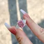 Bague de fiançailles 3 pierres en argent sterling, taille coussin, rose fantaisie