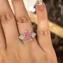 Bague de fiançailles 3 pierres en argent sterling, taille coussin, rose fantaisie