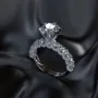 Bague de fiançailles art déco en argent sterling blanc et diamant rond