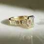 Bague de fiançailles à 3 pierres en argent sterling blanc et or jaune, diamant taille émeraude