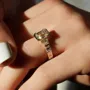 Bague de fiançailles à 3 pierres en argent sterling blanc et or jaune, diamant taille émeraude