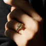 Bague de fiançailles à 3 pierres en argent sterling blanc et or jaune, diamant taille émeraude