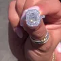 Bague de fiançailles halo en argent sterling blanc avec diamant radiant
