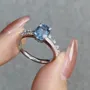 Bague de fiançailles en argent sterling avec aigue-marine bleue à taille ovale