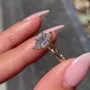 Bague de fiançailles solitaire en argent sterling et or jaune, diamant blanc de taille hexagonale