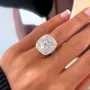 Bague de fiançailles double halo en argent sterling avec diamant blanc taille coussin