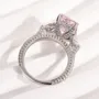 Bague de fiançailles 3 pierres en argent sterling, taille radiant, rose fantaisie