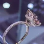 Bague de fiançailles à halo caché en argent rose 925 et champagne taille coussin