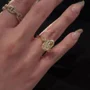 Bague de fiançailles 3 pierres en argent sterling et or jaune, ornée d'une citrine jaune taille ovale