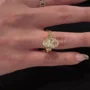 Bague de fiançailles 3 pierres en argent sterling et or jaune, ornée d'une citrine jaune taille ovale