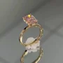 Bague de fiançailles en argent sterling rose fantaisie taille coussin et or jaune
