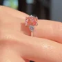 Bague de fiançailles en argent sterling avec diamant taille coussin rose fantaisie