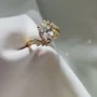 Bague de fiançailles en argent sterling blanc et couleur or jaune avec diamant taille ovale