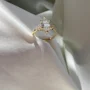 Bague de fiançailles en argent sterling blanc et or jaune avec diamant taille marquise