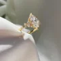 Bague de fiançailles en argent sterling blanc et or jaune avec diamant taille marquise