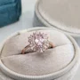 Bague de fiançailles vintage en argent sterling avec saphir rose taille ovale et halo