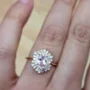 Bague de fiançailles vintage en argent sterling avec saphir rose taille ovale et halo