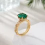 Bague de fiançailles en argent 925 et or jaune vert émeraude à taille ovale