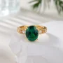 Bague de fiançailles en argent 925 et or jaune vert émeraude à taille ovale