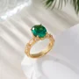 Bague de fiançailles en argent 925 et or jaune vert émeraude à taille ovale