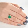 Bague de fiançailles en argent 925 et or jaune vert émeraude à taille ovale