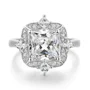 Bague de fiançailles en argent sterling avec diamant taille princesse et halo