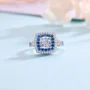 Bague de fiançailles en argent sterling blanc avec diamant taille coussin et halo
