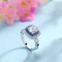 Bague de fiançailles en argent sterling blanc avec diamant taille coussin et halo