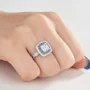Bague de fiançailles en argent sterling blanc avec diamant taille coussin et halo