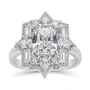Bague de fiançailles en argent sterling blanc avec diamant taille coussin et halo