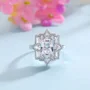 Bague de fiançailles en argent sterling blanc avec diamant taille coussin et halo