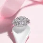 Bague de fiançailles en argent sterling blanc avec diamant taille coussin et halo