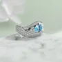 Bague de fiançailles Art Déco en argent sterling bleu aigue-marine taille poire