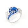 Bague de fiançailles Art Déco en argent sterling et saphir bleu taille ronde