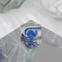 Bague de fiançailles Art Déco en argent sterling et saphir bleu taille ronde