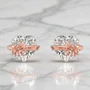 Boucles d'oreilles en or blanc et or rose et argent sterling Arc en forme de cœur avec diamant taille cœur