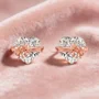 Boucles d'oreilles en or blanc et or rose et argent sterling Arc en forme de cœur avec diamant taille cœur