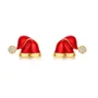 Boucles d'oreilles puces en forme de chapeau de Père Noël, or blanc et jaune et argent sterling, diamants taille ronde