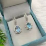 Parure classique en argent 925 aigue-marine bleu à taille ovale