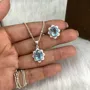 Parure classique en argent 925 aigue-marine bleu à taille ovale