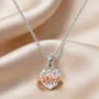 Collier pendentif en or rose et argent sterling avec diamant taille cœur, nœud papillon et cœur blanc 18” (45cm) 